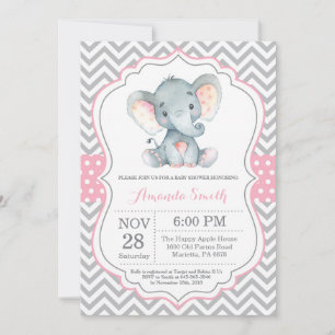 Elephant Baby Shower Einladung Rosa und Grau