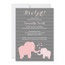 Elephant Baby Shower Einladung Rosa und Grau