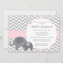 Elephant Baby Shower Einladung, Zickzack mit rosa