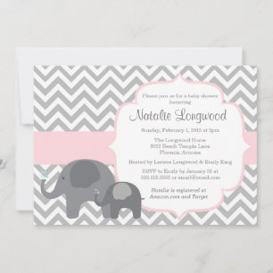 Elephant Baby Shower Einladung, Zickzack mit rosa Einladung