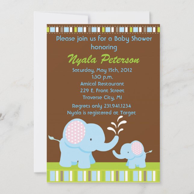 Elephant Baby Shower Einladungen für Junge (Vorderseite)