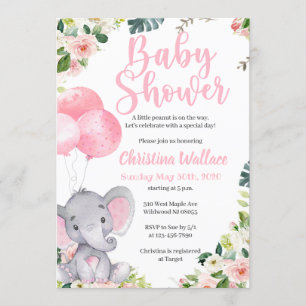 Elephant Baby Shower Einladungen für Mädchen
