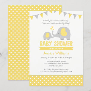 Elephant Baby Shower Einladungen Gelb und Grau