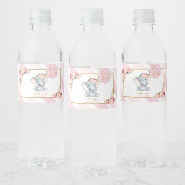 Eléphant Baby shower fille Étiquette bouteille d'e (Bouteilles)