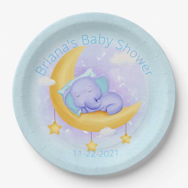 Elephant Baby Shower für einen Jungen in Blue Pappteller (Vorderseite)