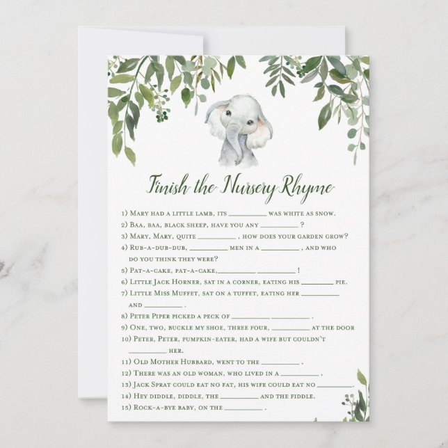 Elephant Baby Shower Game beantwortet 12x18 Größe  Einladung (Vorderseite)