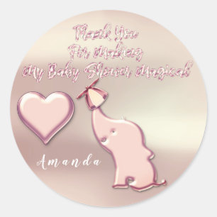 Elephant Baby Shower Gastgeschenk Danke Rose Herz Runder Aufkleber
