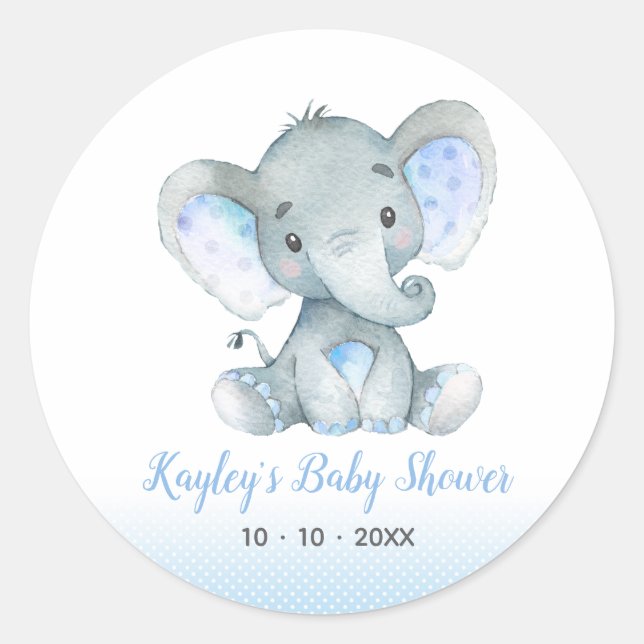 Elephant Baby Shower Gefallen Aufkleber für Boys B (Vorderseite)