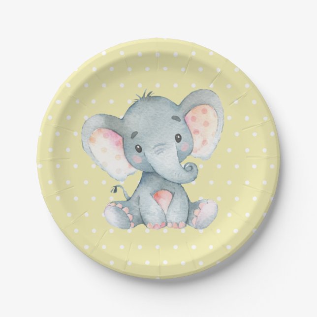 Elephant Baby Shower Gelb Paper Plate Pappteller (Vorderseite)