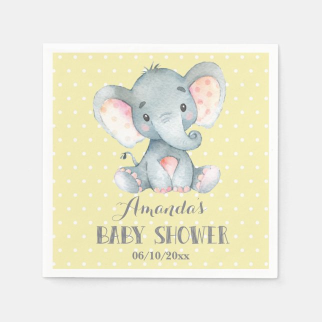 Elephant Baby Shower Gelb und Grau Napkins Serviette (Vorderseite)