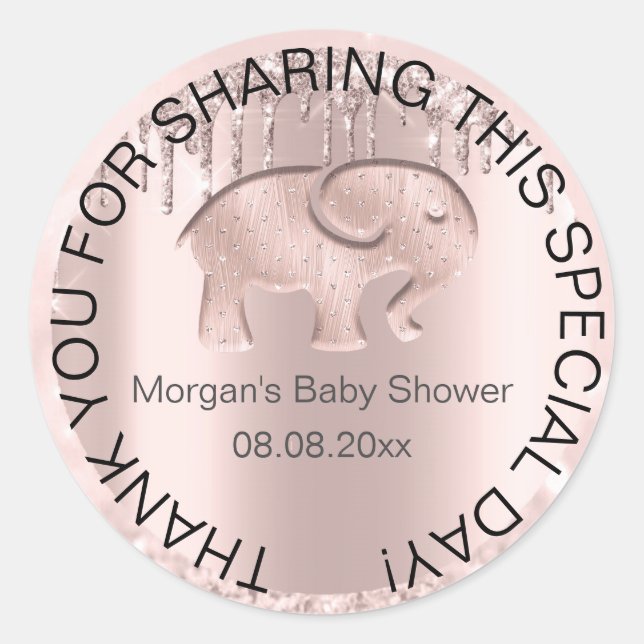 Elephant Baby Shower Gevor Danke Pink Runder Aufkleber (Vorderseite)