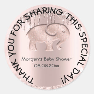 Elephant Baby Shower Gevor Danke Rose Runder Aufkleber