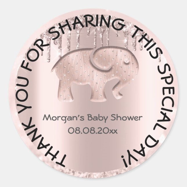 Elephant Baby Shower Gevor Danke Rose Runder Aufkleber (Vorderseite)
