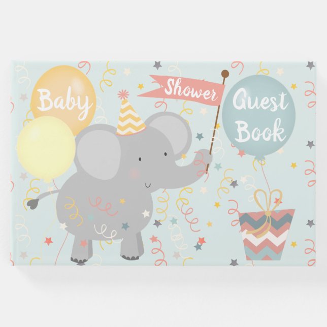 Elephant Baby Shower Giraffe Monkey Confetti Gästebuch (Vorderseite)