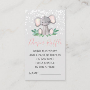 Elephant Baby Shower Girl Diaper Raffle Ticket Begleitkarte