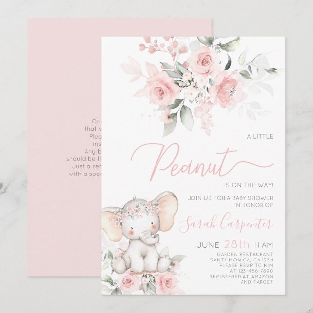 Elephant Baby Shower Girl Einladung (Vorne/Hinten)