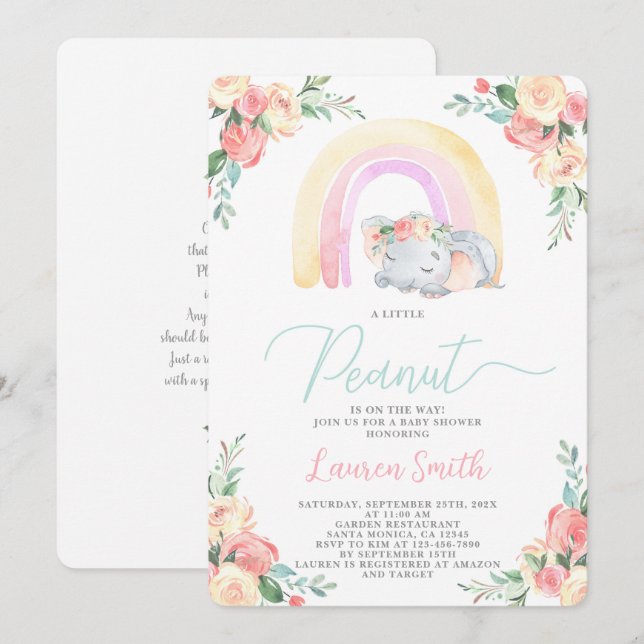 Elephant Baby Shower Girl Einladung (Vorne/Hinten)