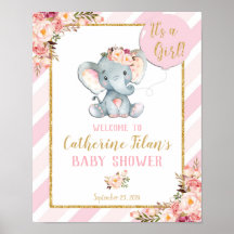 Elephant Baby Shower Girl Pink Begrüßungszeichen