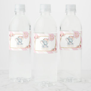 Elephant Baby Shower Girl Pink Wasserflasche Etike