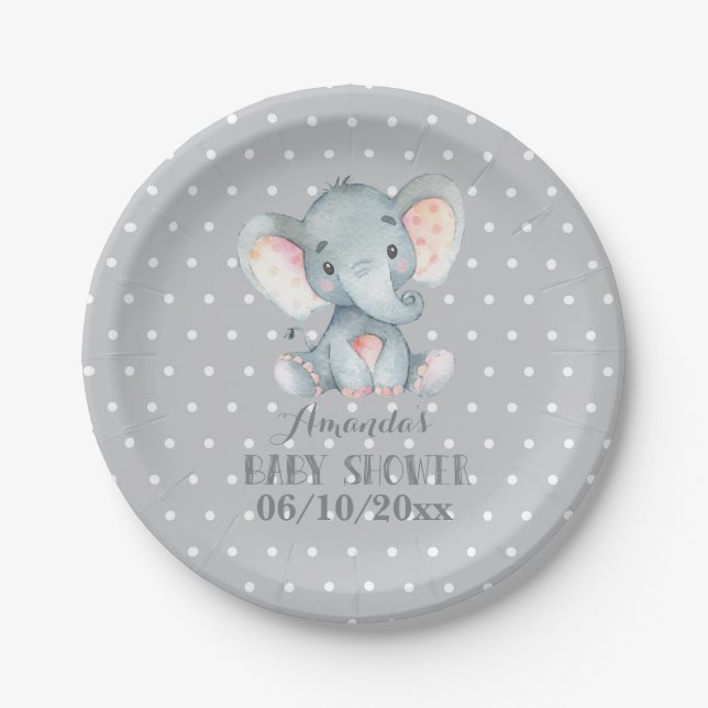 Elephant Baby Shower Gray Paper Plate Pappteller (Vorderseite)