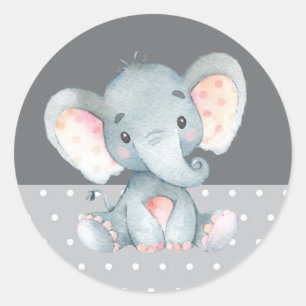 Elephant Baby Shower Gray Runder Aufkleber