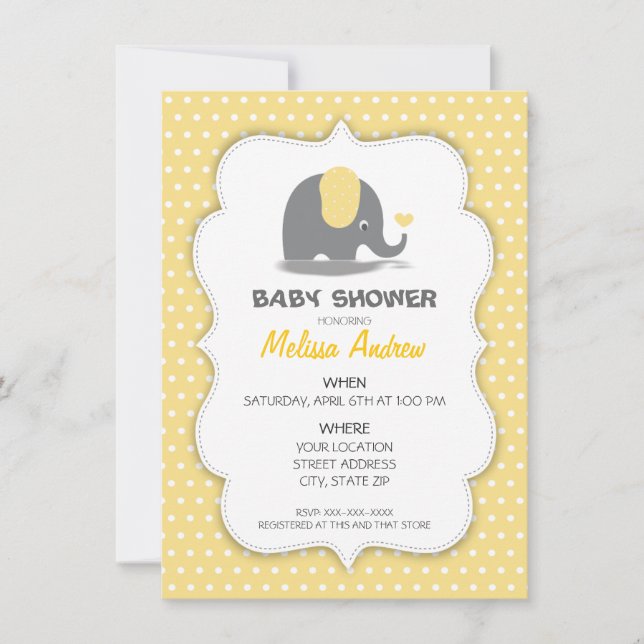Elephant baby shower invitation (Devant)