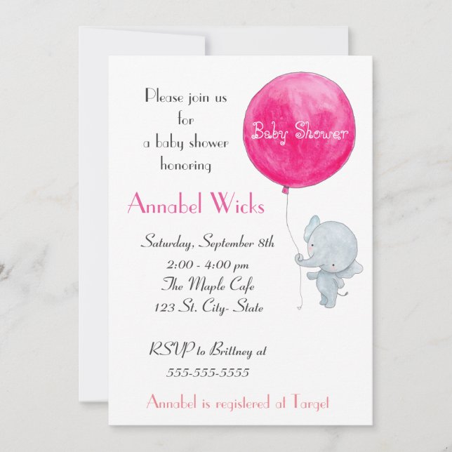 Elephant Baby shower Invitation Cute Paris Style (Devant)