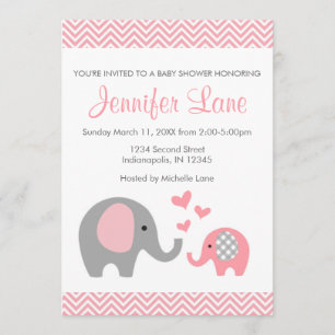 Eléphant Baby shower Invitation fille
