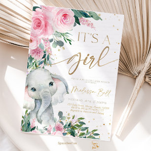 Elephant Baby shower Invitation fille, Safari