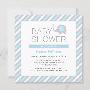 Elephant Baby shower Invitation garçon - bleu & gr