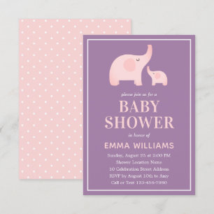 Elephant Baby Shower Invitation Girl - Lila rosa Einladung