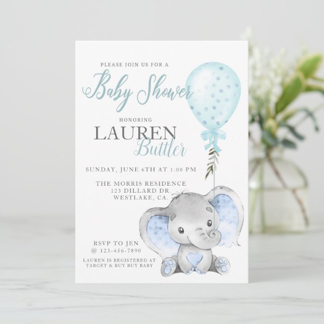 ELEPHANT, BABY SHOWER, JUGENDUSCHE, SEIN JUNGE (Stehend Vorderseite)