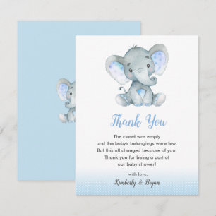 Elephant Baby shower Merci Cartes Garçons Bleu