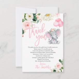 Elephant Baby shower Merci Cartes pour une fille