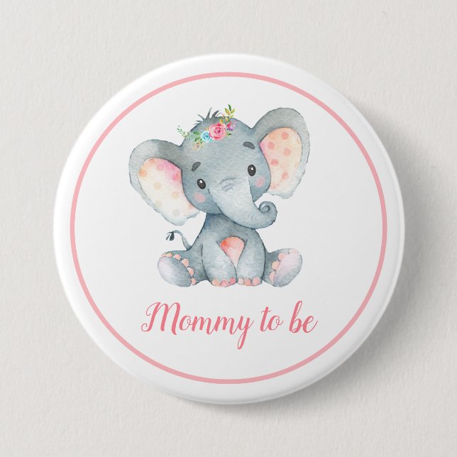 Elephant Baby Shower Mommy To Be New Mom Pink Button (Vorderseite)