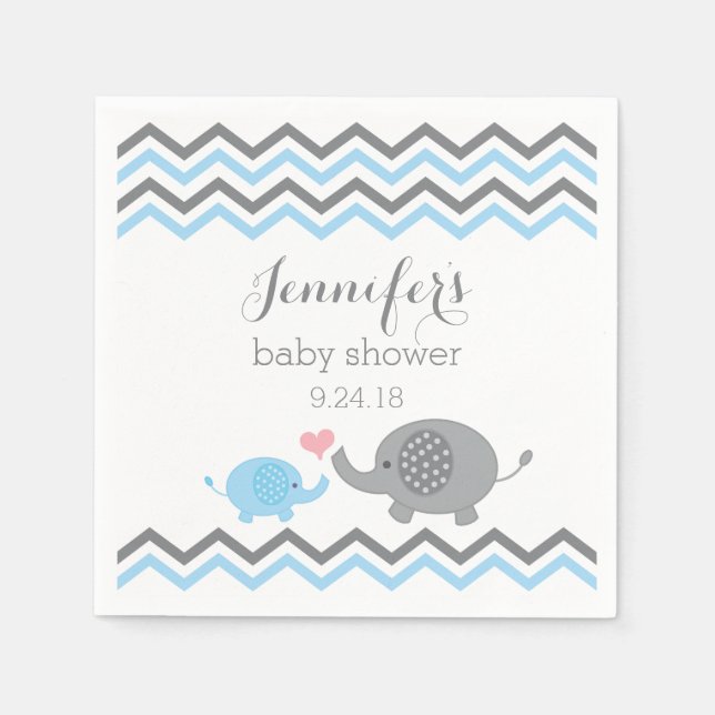 Elephant Baby Shower Napkins Blue Gray Zickzack Serviette (Vorderseite)