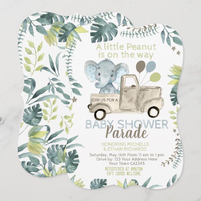 Elephant Baby Shower Parade Einladung (Vorne/Hinten)
