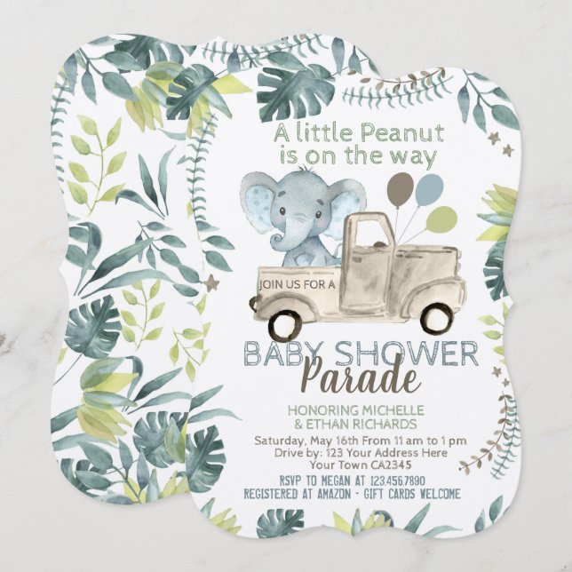 Elephant Baby Shower Parade Einladung (Vorne/Hinten)