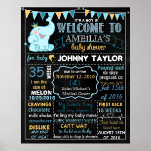 Elephant Baby Shower Party Chalkboard Schild Boy