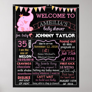 Elephant Baby Shower Party Chalkboard-Zeichen Girl Poster