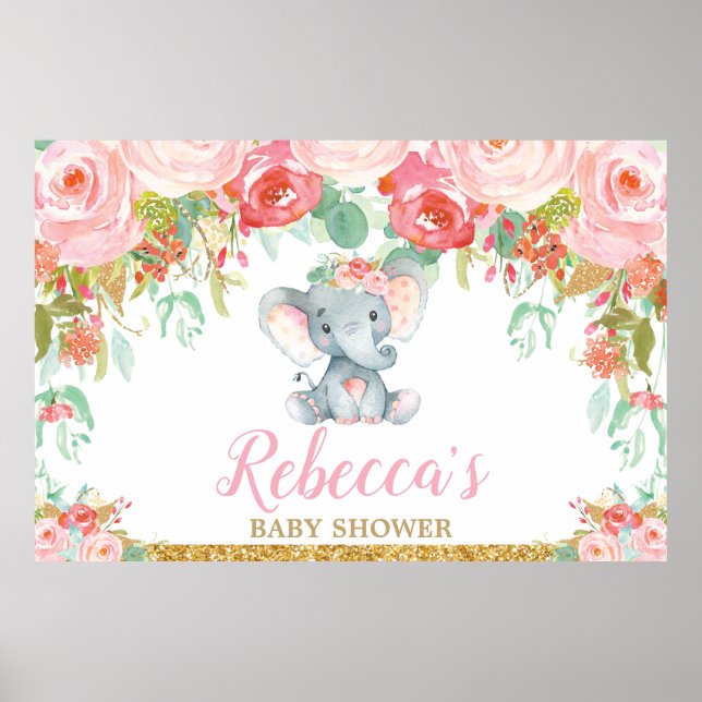 Elephant Baby Shower Party Hintergrund Banner Girl Poster (Vorne)