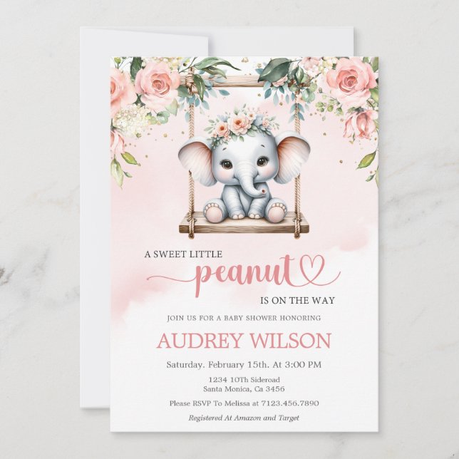 Elephant Baby Shower Peanut ist im Swing Einladung (Vorderseite)