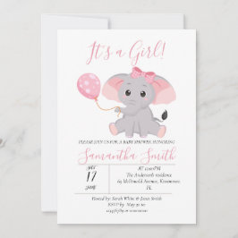 Elephant Baby Shower Pink Ballon Einladung