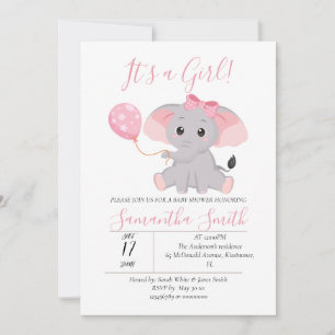 Elephant Baby Shower Pink Ballon Einladung