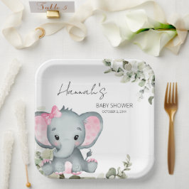 Elephant Baby Shower Pink Girl's Pappteller