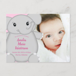 Elephant Baby Shower Pink Safari Girl Postkarte