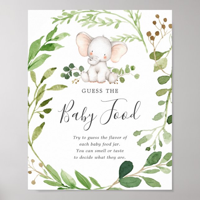 Elephant Baby Shower rät das Baby Food Poster (Vorne)