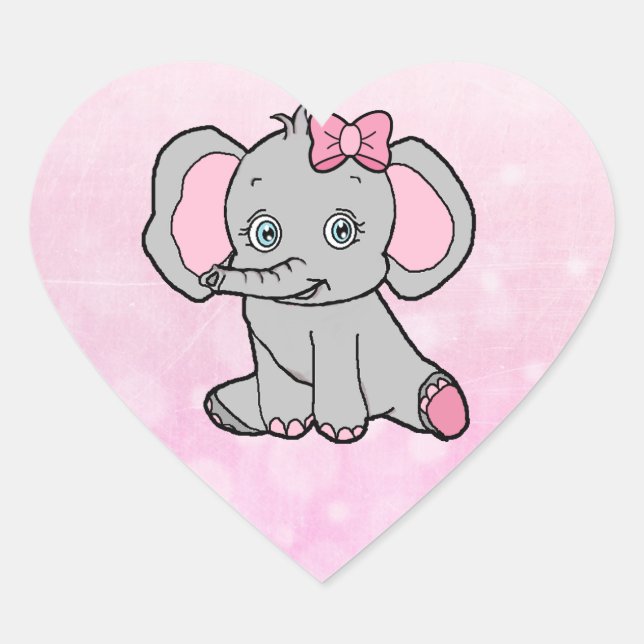Elephant Baby Shower Rosa und Grau Herz-Aufkleber (Vorderseite)