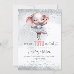 Elephant Baby Shower Silver und Pink Tutu Dress Einladung