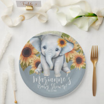 Elephant Baby Shower Sonnenblume Glitzer Dusty Blu